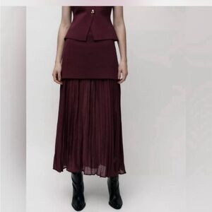 Zara Burgundy Midi Skirt and Top - SET